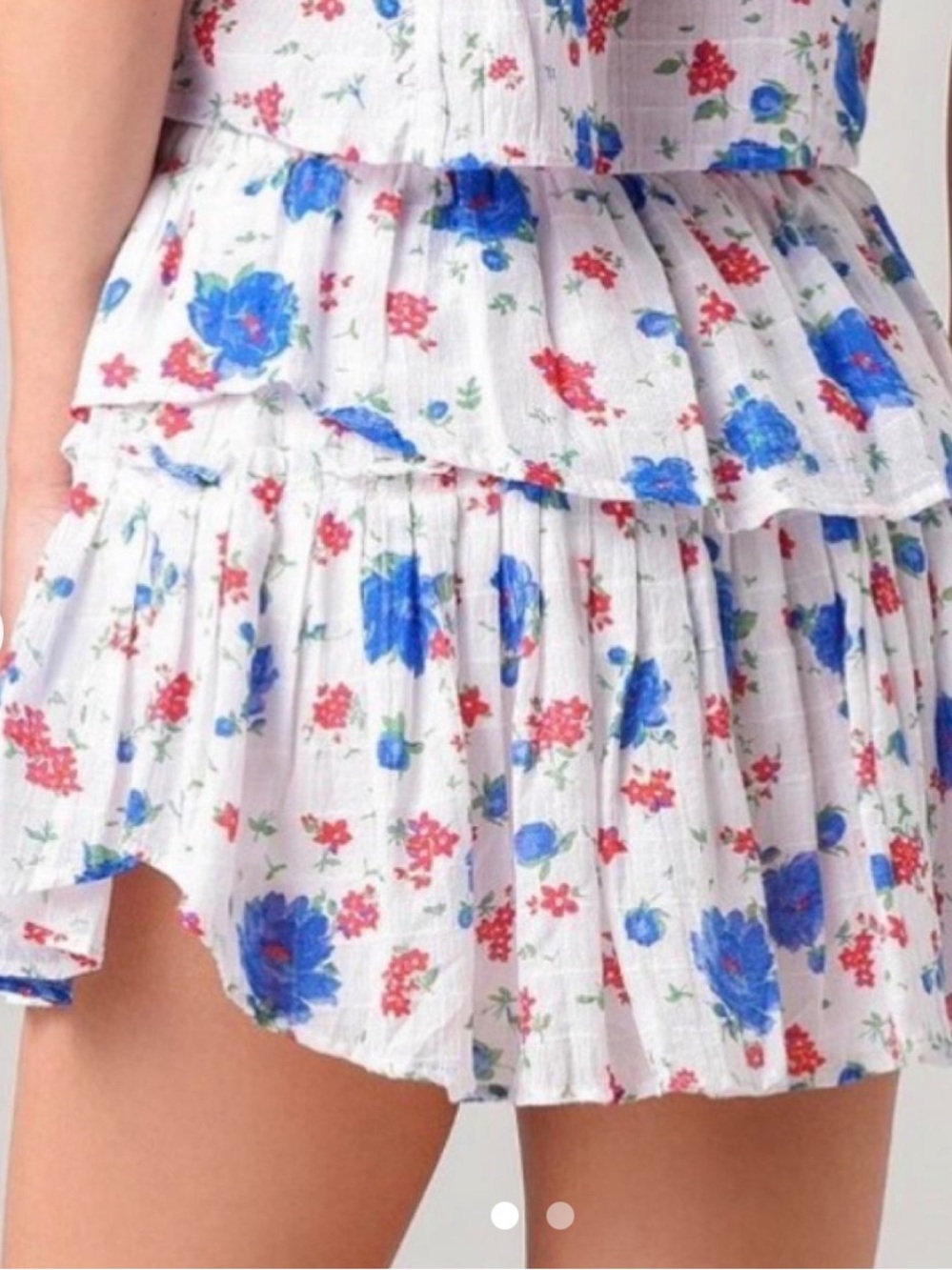 LoveShackFancy White Mini Shorts with Blue & Red Floral Print